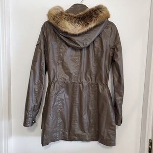 Calvin Klein XS Shiny Cotton Jacket Army Olive Green Hooded Zip Up Fall Coat